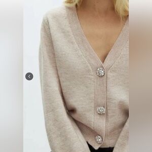 NWT H&M Beige Cardigan with Crystal Buttons